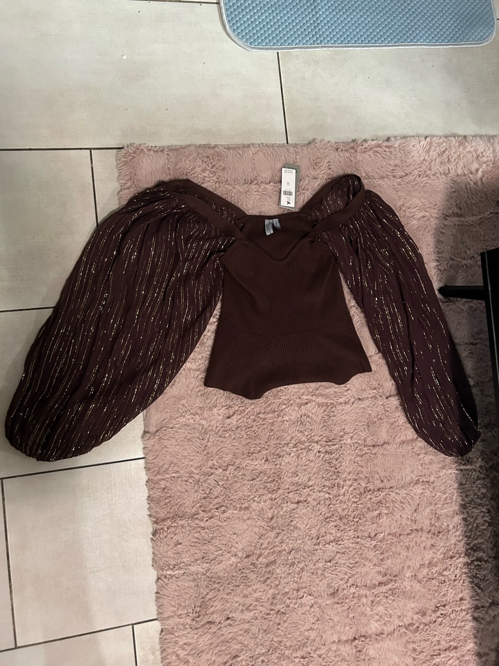 Anthropologie Chocolate Brown Puff-Sleeve Knit Top